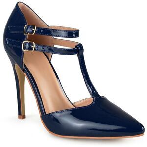 Journee Collection Womens Tru Blue Patent Pointed Toe Dressy Pumps Shoes Used